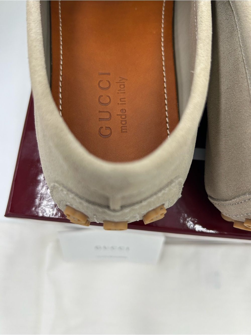Men's Gucci suede oatmeal horse bit driver loafers size 9 fits 10US - Picture 9 of 12